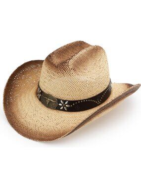 Men's Beige-m28 Straw Adjustable Wide Brim Sun Beach Western Cowgirl Cowboy Hat